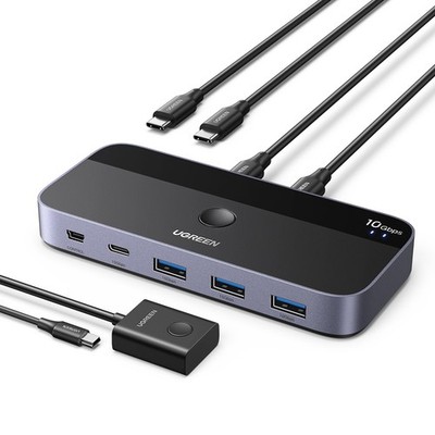 USB C Switch 2PC Umschalter 4 Geräte 10Gbps Aluminiumgehäuse Desktop 2 Kabel