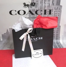 NEW 1  Coach Gift Bag~Coach Tissue Paper 2 sheets~ 1 Black Sticker 2 Feet Ribbon