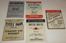 Vintage Private Label Straight Rye Whiskey Bottle Labels Lot of 5  NOS