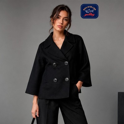Paul & Shark Women's Black Wool Blend Peacoat Jacket 3/4 Sleeve Size L