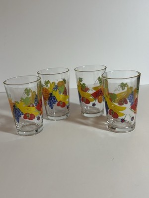 Vintage Mixed Fruit Juice Glasses Set of 4 Retro Colorful 6 Ounce Indonesia