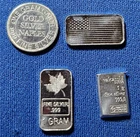 A LOT OF FOUR (4) DIFFERENT 1 GRAM .999 FINE SILVER BARS