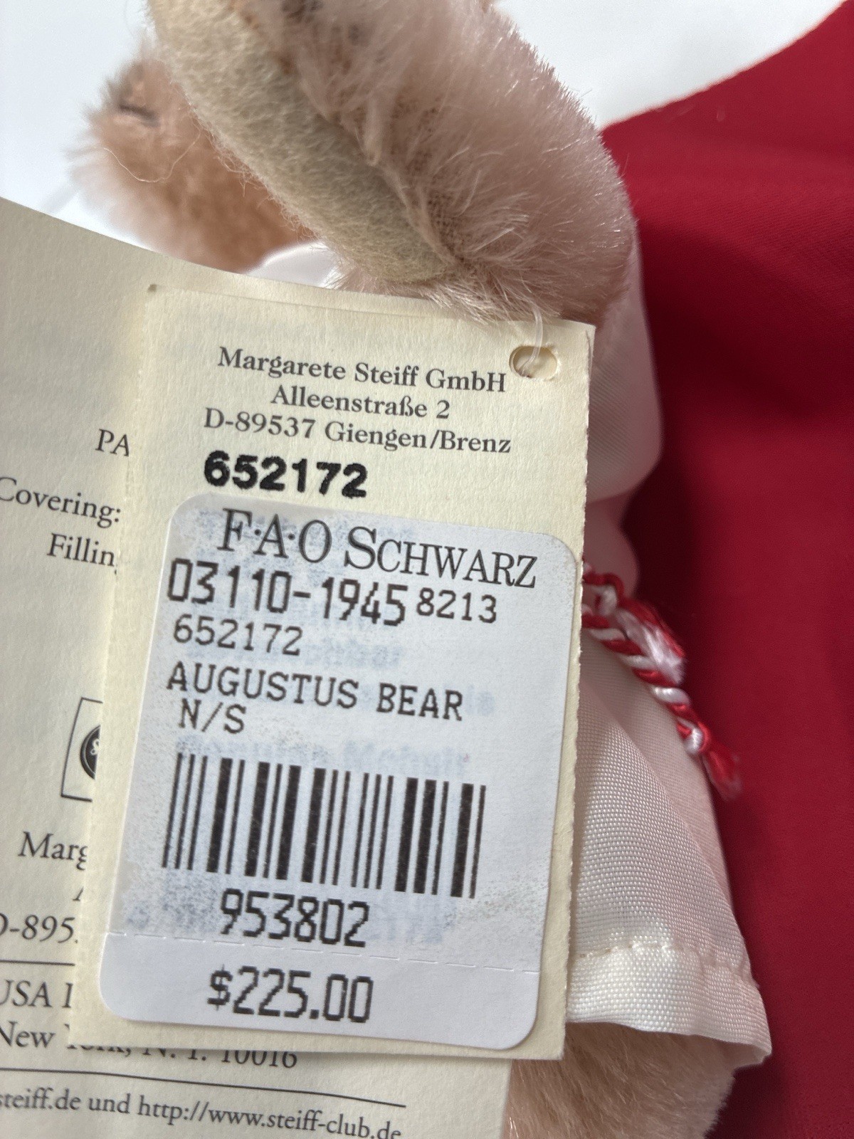 Steiff LE Augustus Roman Bear FAO Schwarz Mohair Tags COA 652172 Germany