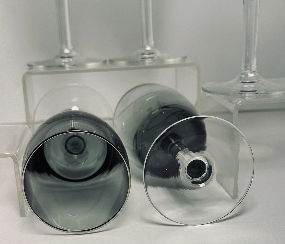 套装 7 Gorham Reizart 烟灰色手工吹制水晶酒杯银色边缘 20 世纪 70 年代 — 第 4/4 张图片