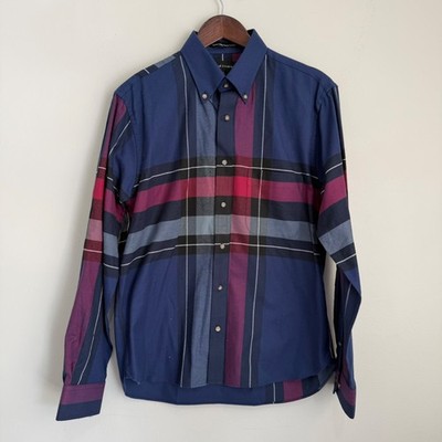 PAUL FREDERICK Mens Medium Slim Dark Plaid Long Sleeve Button Up Shirt C13