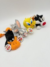 Vintage Looney Tunes Plush Lot Floppy Bean Bag Toy Set Daffy Bugs Tweety Cat