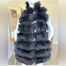 NWT Gucci 1950 Wool Cashmere Fox Fur Scarf Black