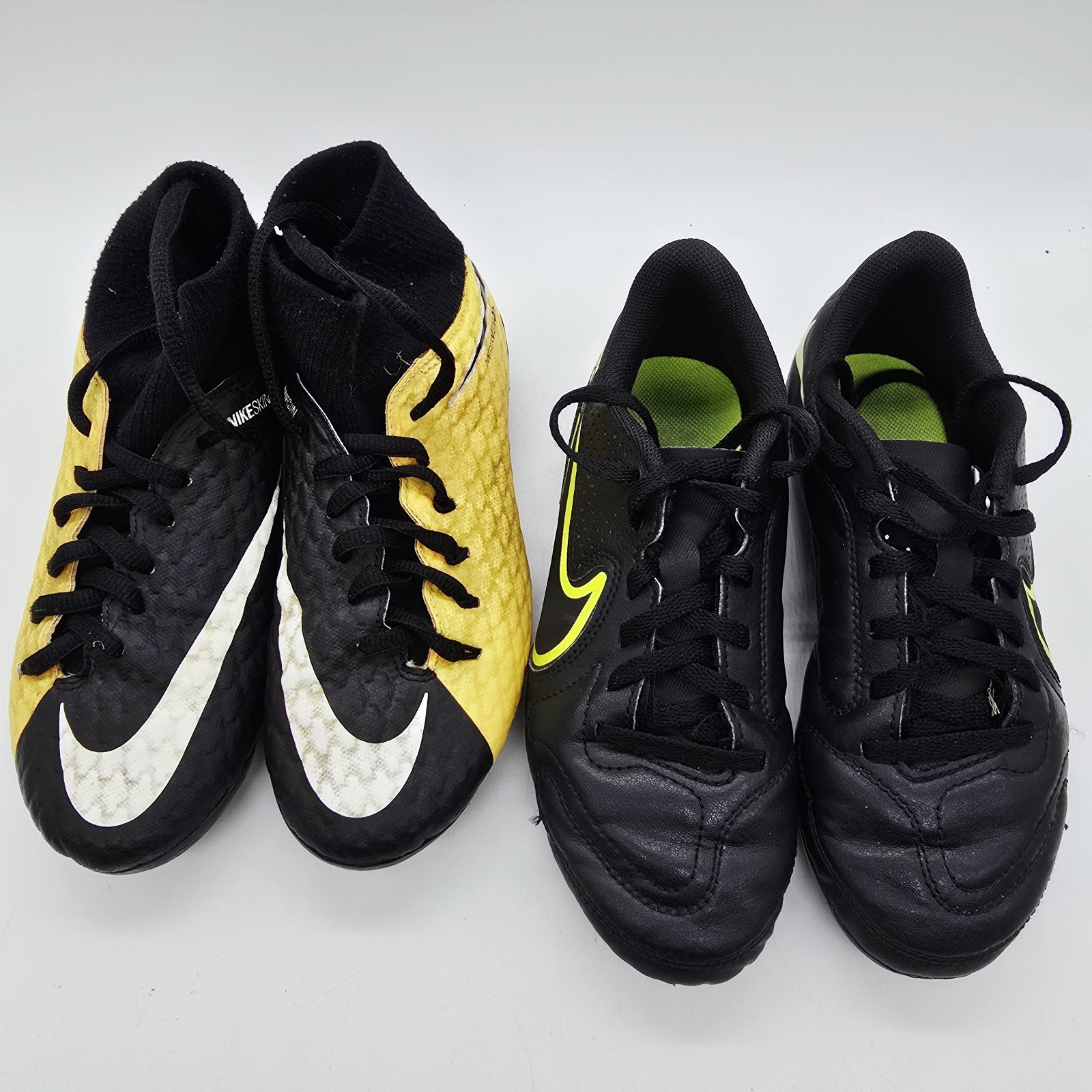 Lotto di 2 tacchetti Nike Kids Jr Hypervenom & Tiempo taglia 2 5 anni US giallo nero