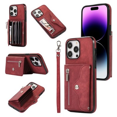 Leather Zipper Card Wallet Phone Case For iPhone 17 16 15 14 13 12 11 Pro Max XR