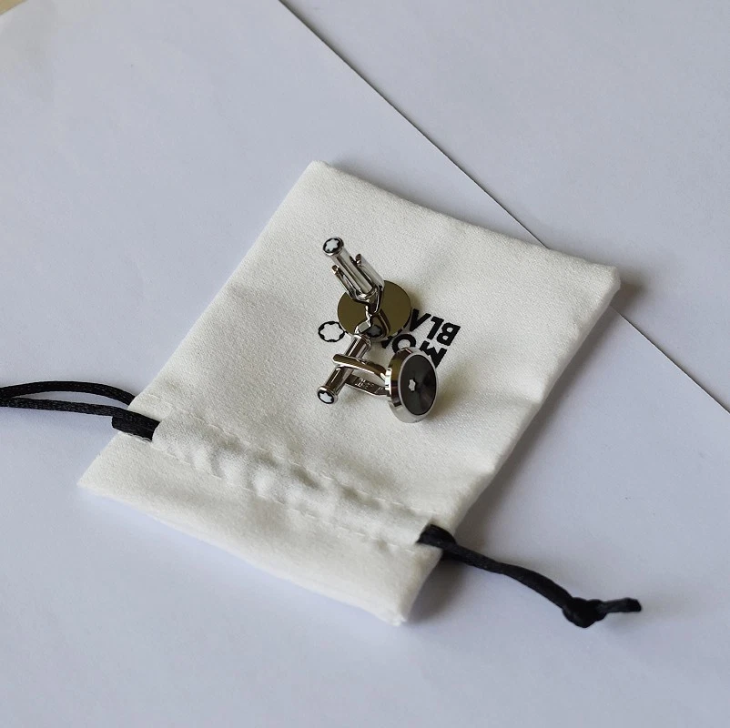 Abotoaduras Montblanc Star formato redondo em aço inoxidável incrustação de resina preta sem caixa - Imagem 3 de 4