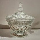 VTG ANCHOR HOCKING CRYSTAL GLASS LARGE WEXFORD COVERED CANDY DISH / COMPOTE BOWL