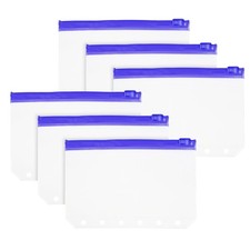 6 Pack 6 Holes A7 Binder Pocket Waterproof, Blue Zip/Clear Pouch