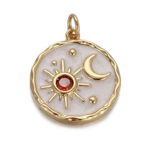 1PC 18K Gold Plated Round Sun Moon CZ Pave Enamel Charm Pendant 18X22mm GYJ32-1