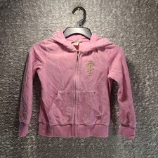 Juicy Couture Girls 5 Hoodie Velour Rhinestone Pink Gold Track Jacket Retro