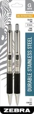 Zebra G-402 Stainless Steel Retractable Gel Pen, Fine Point, 0.5mm, Black...