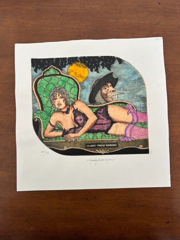 ROVEGNO -- EX LIBRIS -- "Don Quixote and Nude Friend"