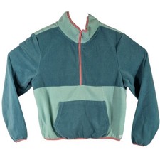 Billabong Fleece Jacket Surfer Girl Green Womens Half Zip Size Medium Beach Pink