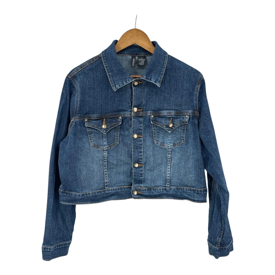 Mixit Denim Jacket Women Y2K Cropped Stretch Button Up Rhinestone Pocket Size 1X - Image 3 of 4