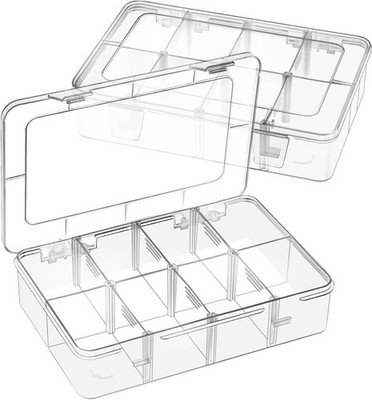 2 Pack 8 Grids Bead Organizer and Storage, Plastic Box with Clear 