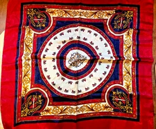 VINTAGE Scarf BAROQUE Crest EQUESTRIAN ART Horse Carriages Silk Satin 34" Square