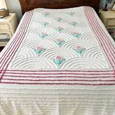 Chenille Bedspread Vintage White Pink Floral ...
