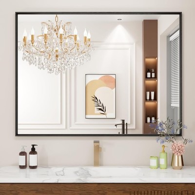 Bathroom Mirror 24X36 Inch Matte Black Framed Mirror Rectangular Wall Mirror