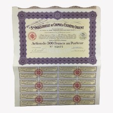 1922 - Industrielle de Chimie D Extreme-orient Share Stock Bond - Numismatic