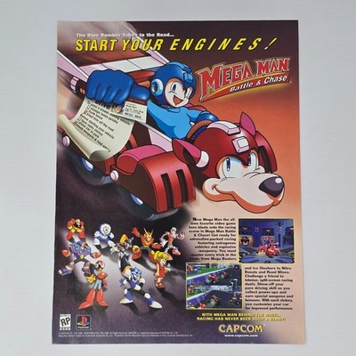 Mega Man Battle & Chase PlayStation 1 PS1 Blue Bomber Print Ad/Poster Promo Art