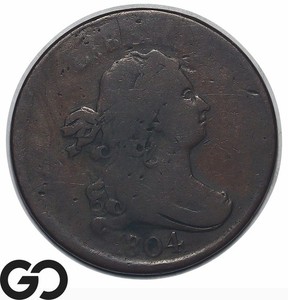 1804 Half Cent, Draped Bust, Cross "4", No Stems
