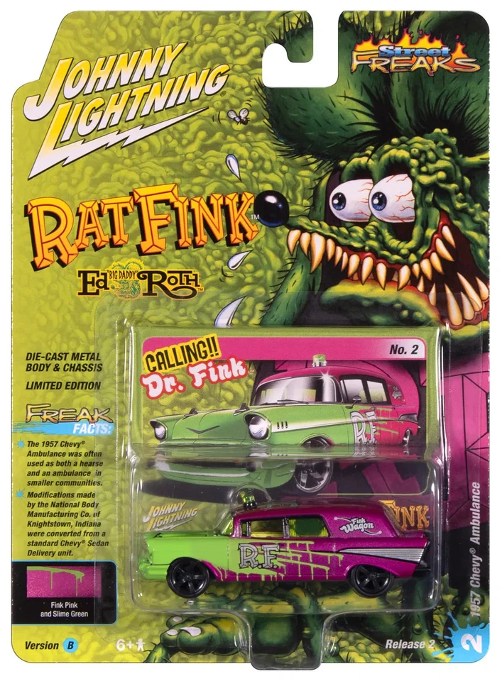 JOHNNY LIGHTNING 1:64 1957 CHEVY AMBULANCE RAT FINK 2 PC SET JLSF031 A & B - Image 4 of 4