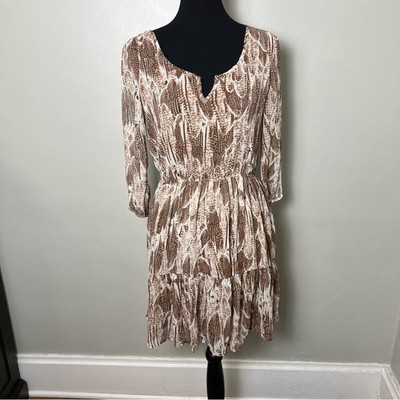 American Rag Dress Brown Feather Print 3/4 Sleeve Mini Dress
