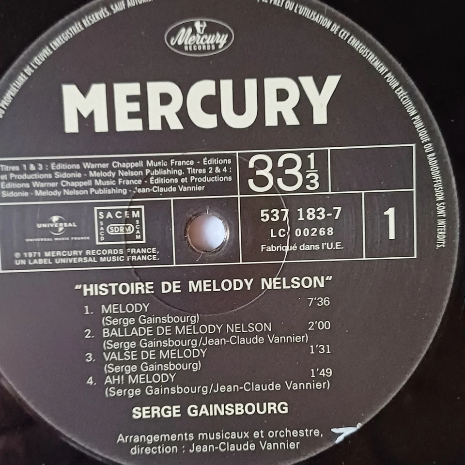 Serge Gainsbourg "Histoire De Melody Nelson", Vinyl LP 33t, 2016 - Photo 4/4
