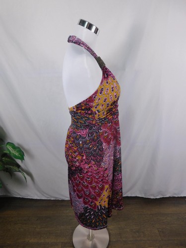 Abito Boho Paisley Halter donna medio multicolore perline impero vita estate - Foto 9 di 12