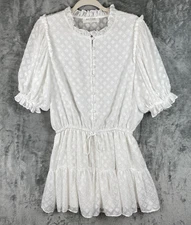 Native Daughters Dress Large White Bohemian Cottagecore Mini Puff Sleeve Ruffled