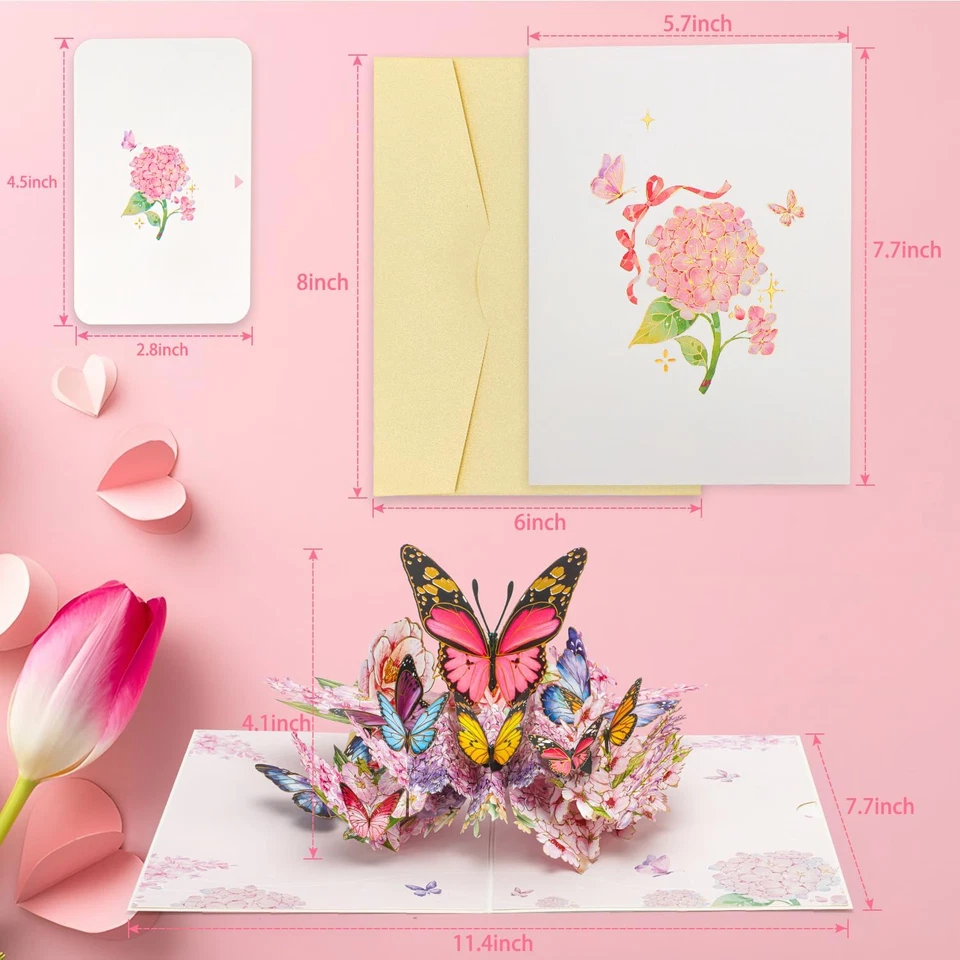 Birthday Card,Butterfly Pop up Card with Gold-Embossed Wings,3D Greeting Cards f - Image 2 of 4