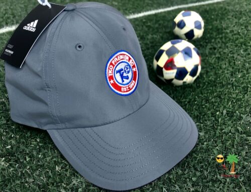 Nuevo con etiquetas Adidas TKO Premier SC Southwest Mi Soccer Club Sombrero Gris Correa Ajustable