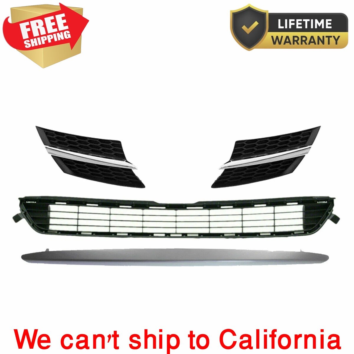 For 2013-2015 Front Bumper Upper Middle Grille & Molding Toyota RAV4 Set of 4