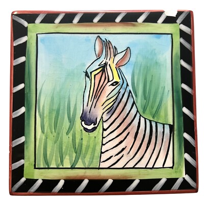 Ceramic Wall Art Certified International Zebra Hand Painted Safari Decor 6x6 in^