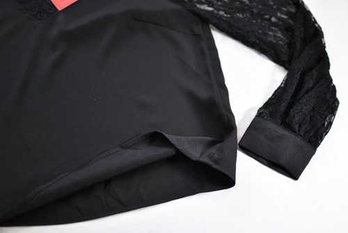 women's Romwe dressy black v neck top size X large plus with sheer lace sleeves - Picture 9 of 11
