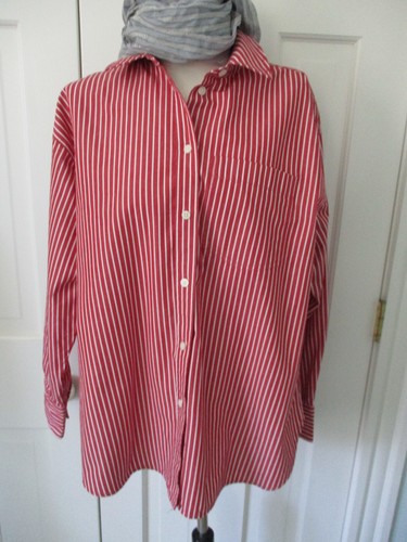 J. Crew Etienne Oversized Shirt in Striped Cotton Poplin Persian Red XS