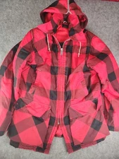 Rare Vintage J.C. Higgins Hooded Hunting Coat Mens Medium Red Plaid Distressed