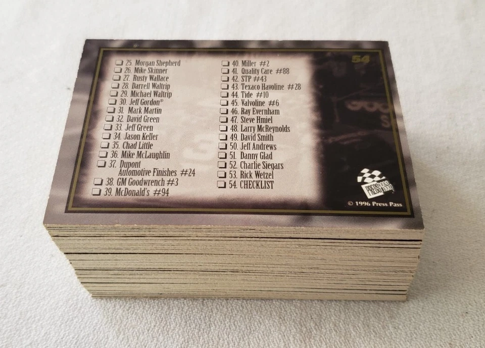 1996 Press Pass VIP NASCAR Racing COMPLETE BASE SET 54 Cards Master Set Builders - Image 3 of 3