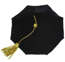 Graduation Doctoral Tam 8-Sided Black Velvet with Gold Bullion Tassel