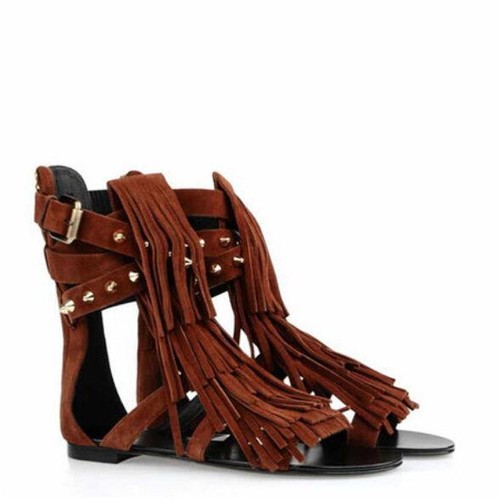 18 Nuevo Para mujeres Flecos Borlas Gamuza Cuero Verdadero Sandalias  Zapatos Botas al Tobillo Romano | eBay