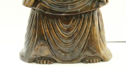 Buddha Statue Figurine 8 Inches Hand Carved Natural Tiger Eye Religious Idol - Picture 5 of 6