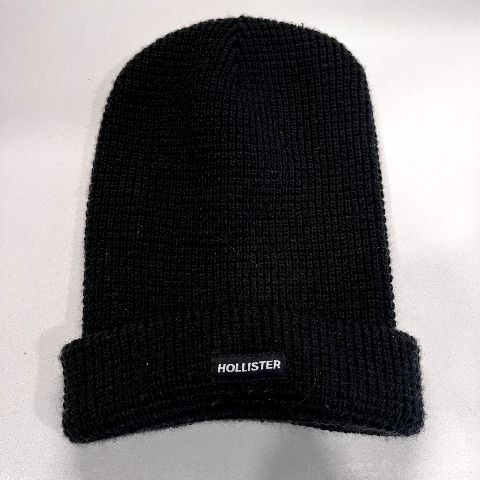 Hollister Black Cable Knit Beanie for Men One Size Fitted Cap