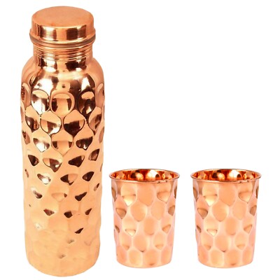 Copper Diamond Water Bottle 2 Drinking Tumbler Glass Ayurvedic Health Benefits