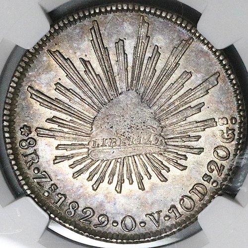 1829-Zs OV NGC AU 53 Mexico 8 Reales Zacatecas Rare Coin POP 2/2 (23072801C)