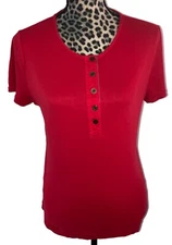lauren ralph lauren Top Blouse Size L Red Henley Minimalist Casual 40” Bust
