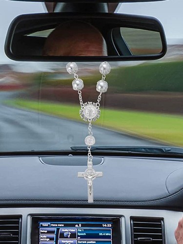 Car Hanging Charm Imitation Pearl Cross Car Rear View Mirror Hanging KoDnj - Picture 9 of 11
